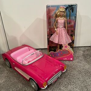 Barbie The Movie Doll Margot Robbie and Popcorn Holder Pink Corvette Car limited